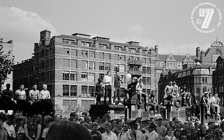 GayFest 2001: people enjoy an elevated view of the parade on Princess Street