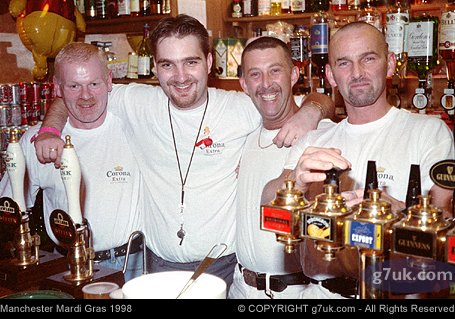 The staff of the upstairs bar at The Rembrandt Hotel - Manchester Mardi Gras 1998